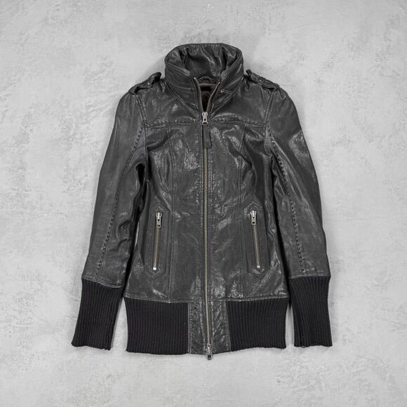 Mackage Black Lamb Leather Fitted Jacket Women's XXS - Picture 1 of 5